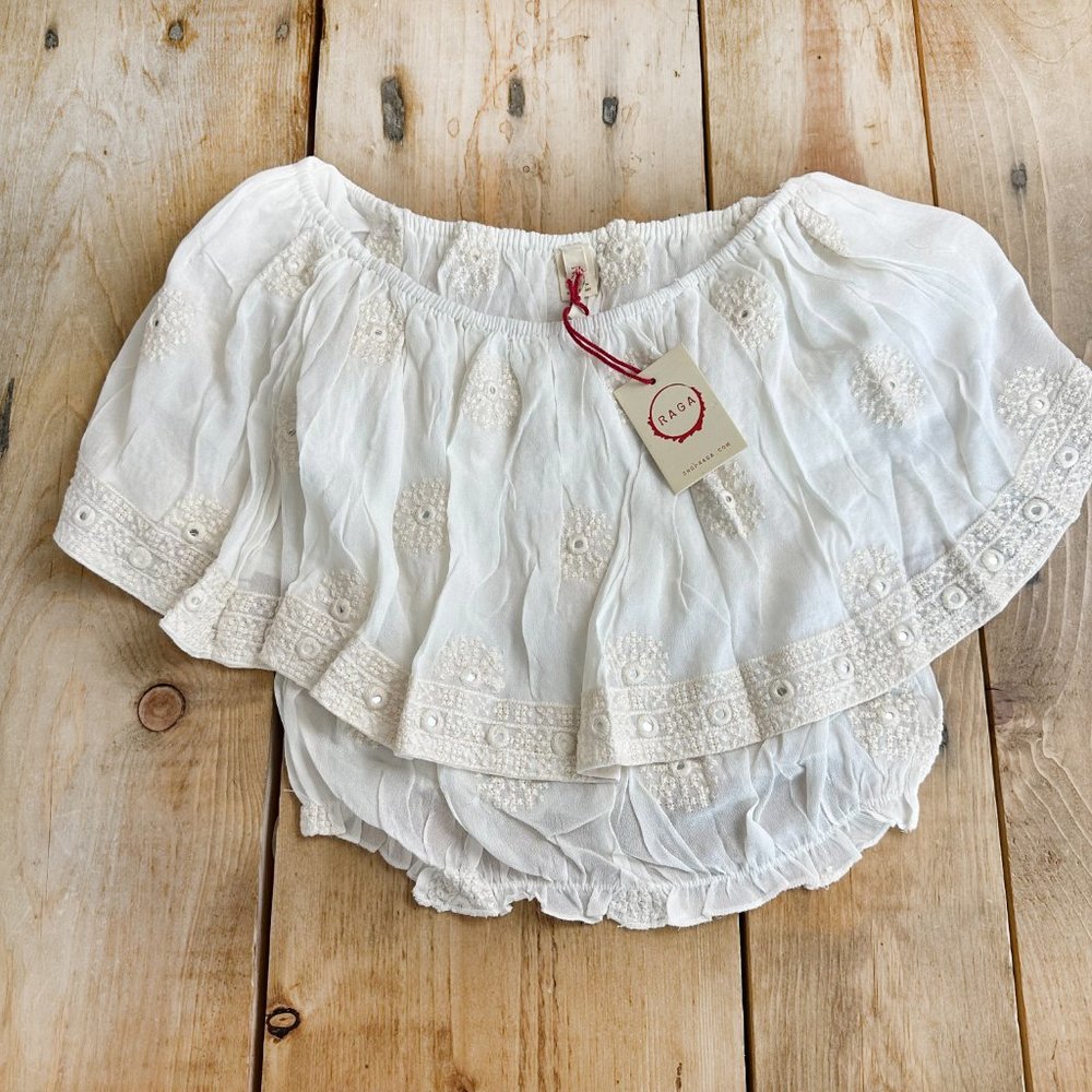 NWT RAGE Anthropologie Cream Crop Top Embroidered Lace XS S Off White